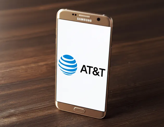 AT&T logo on a smartphone representing the AT&T Washington meal and rest break wage settlement
