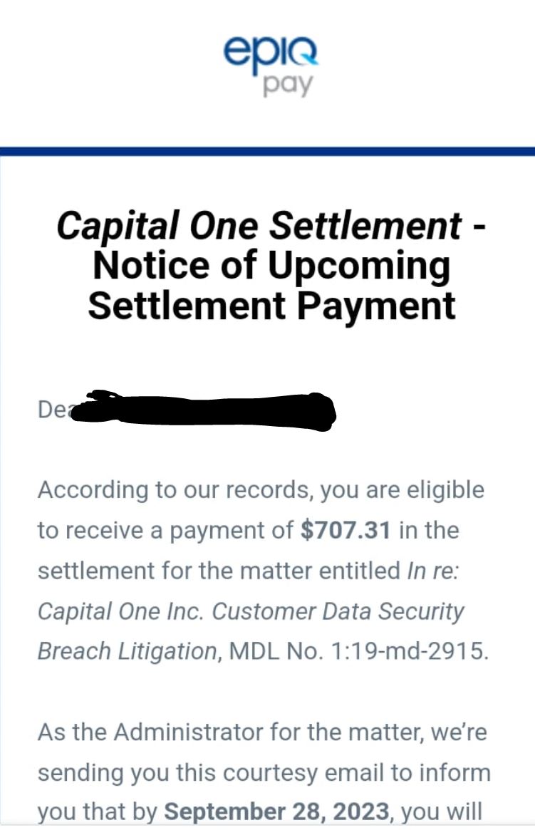 Capital One Email Payment Sent