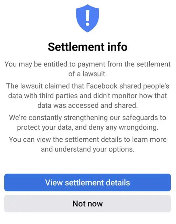 725 Million Facebook User Data Privacy Class Action Settlement