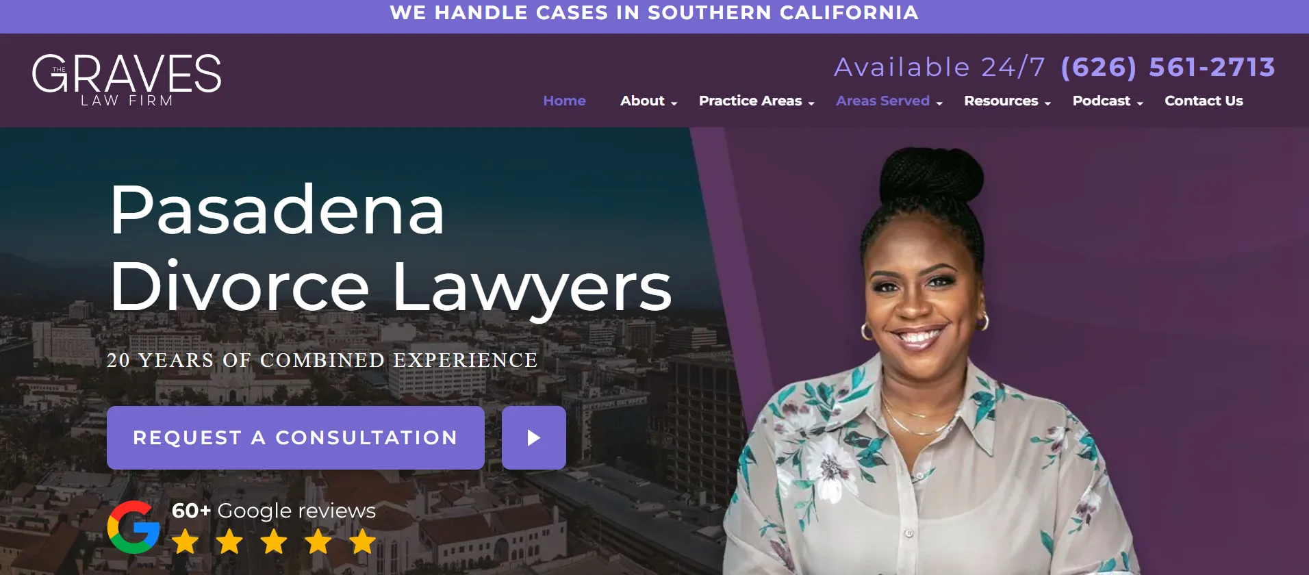 The Graves Law Firm homepage — a Pasadena family law boutique led by a certified specialist