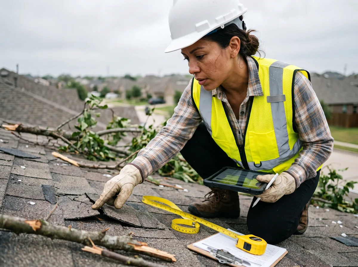 A licensed public adjuster documents storm damage during an independent property inspection
