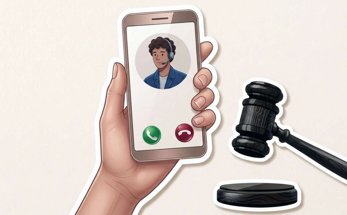 Incoming call on a smartphone next to a gavel — Altrua HealthShare and Health Admins TCPA prerecorded call settlement