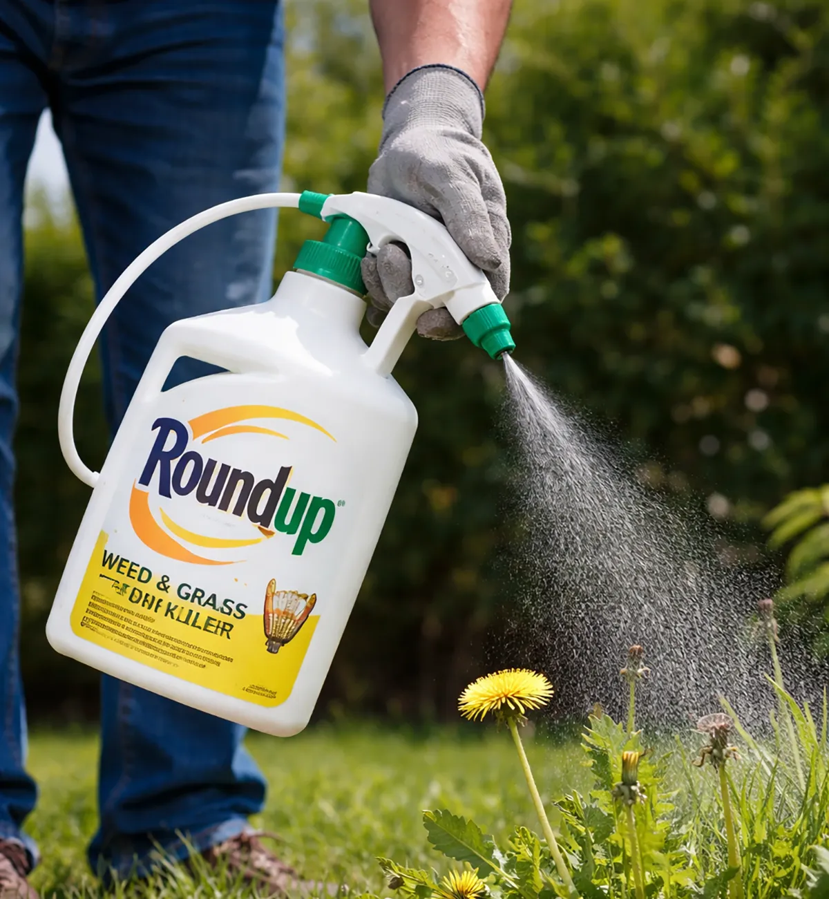 Glyphosate weed killer being sprayed, the product at the center of the federal Roundup litigation